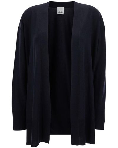 Allude Blue Open Cardigan With Long Sleeves In Wool Woman