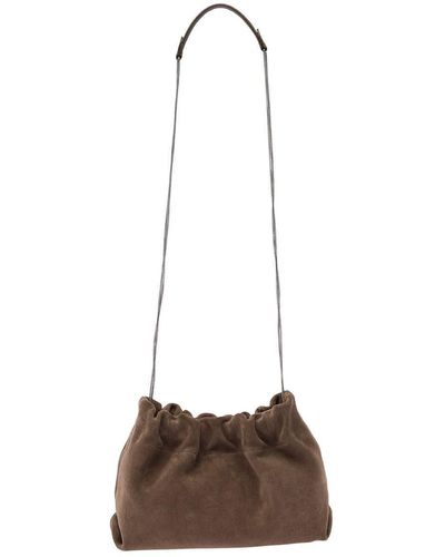 Brunello Cucinelli 'Soft' Shoulder Bag With Precious Chain - Brown