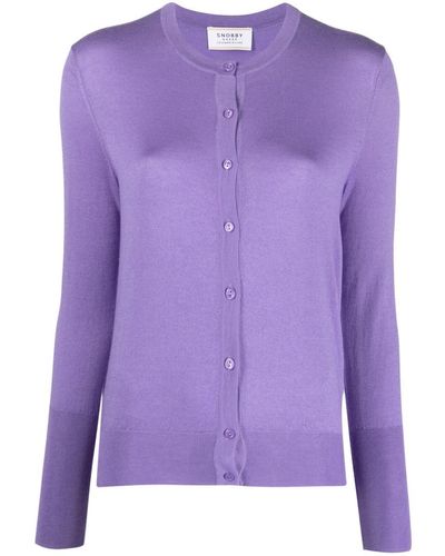 Snobby Sheep Cashmere Blend Crewneck Cardigan - Purple