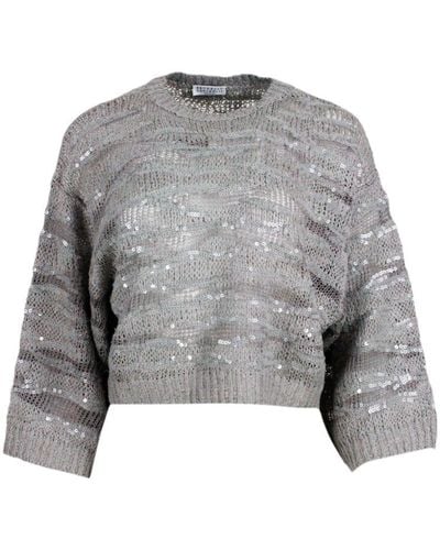 Brunello Cucinelli Animal Print Jumper In Silk - Grey