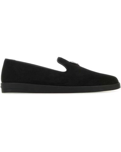 Prada Suede Triangle Slippers - Black