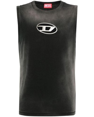 DIESEL T-Brico Faded Tank Top With Puffy Oval D - Black