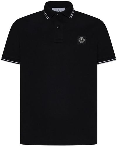 Stone Island Logo-patch Cotton Polo Shirt - Black
