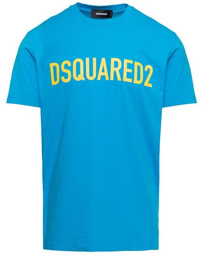 DSquared² Light E T-shirt With Contrasting Lettering In Cotton Man - Blue