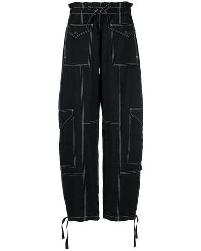 Ganni Paperbag-waist Cargo Pants - Black