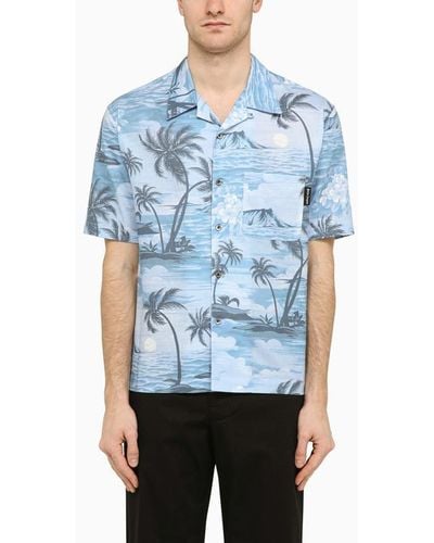 Palm Angels Bowling Shirt With Sunset Print - Blue
