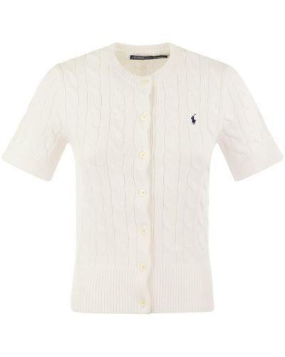 Polo Ralph Lauren Plaited Cardigan With Short Sleeves - White