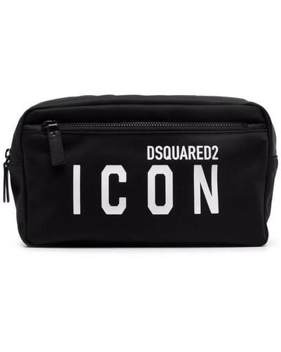 DSquared² Logo-Print Zipped Wash Bag - Black