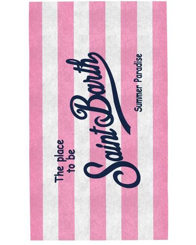 Saint Barth Logo-Print Striped Beach Towel - Pink