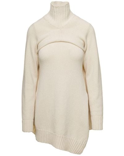Jil Sander Cream Two-Piece Sweater With High-Neck - White