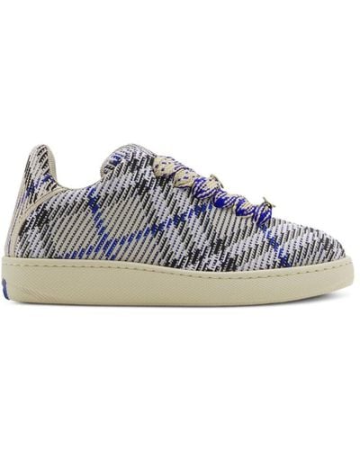 Burberry Box Checked Knitted Trainers - Blue