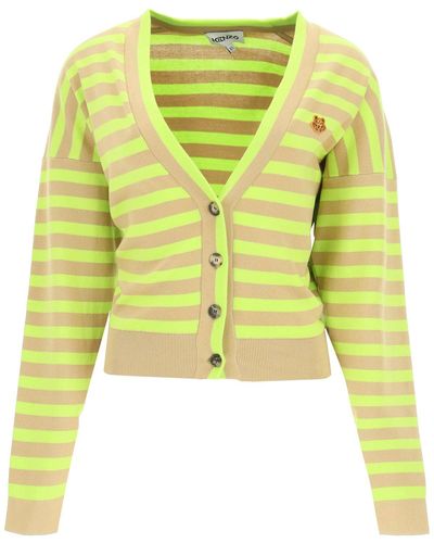 KENZO Striped Cardigan With Tiger Patch - Yellow