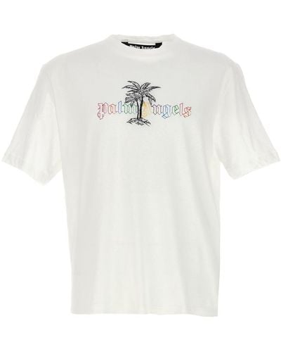 Palm Angels Graphic-print Regular-fit Cotton And Linen-blend T-shirt X - White