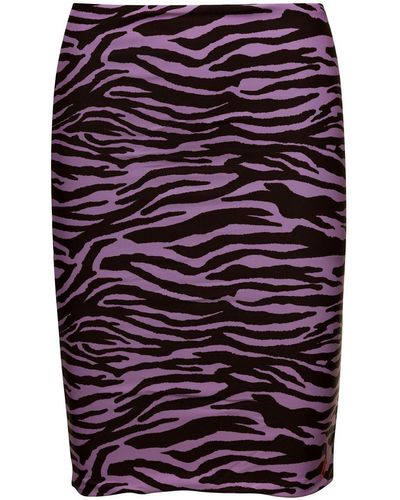 The Attico Zebra Print Pencil Midi Skirt In Technical Fabric Woman - Purple