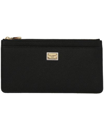 Dolce & Gabbana Dauphine Logo Leather Card Holder Wallets - Black