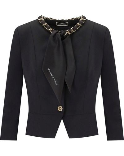 Elisabetta Franchi Jacket With Chain Foulard Scarf - Black