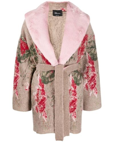 Blumarine Floral-print Belted Coat - Pink