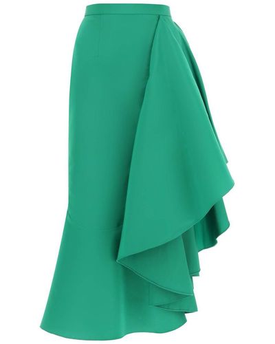 Alexander McQueen Asymmetric Skirt With Maxi Flounce - Green