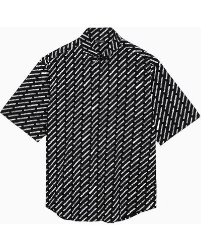 Balenciaga Button-Down Shirt With Logo Print - Black