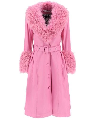 Saks Potts Foxy Leather And Shearling Long Coat - Pink