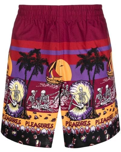 Pleasures Beach Printed Shorts - Red