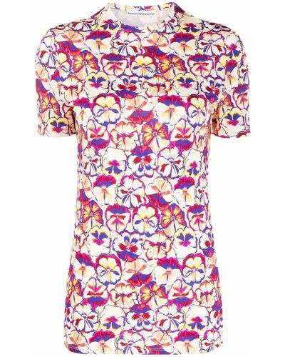 Rabanne Short-Sleeved T-Shirt With Floral Print - Red