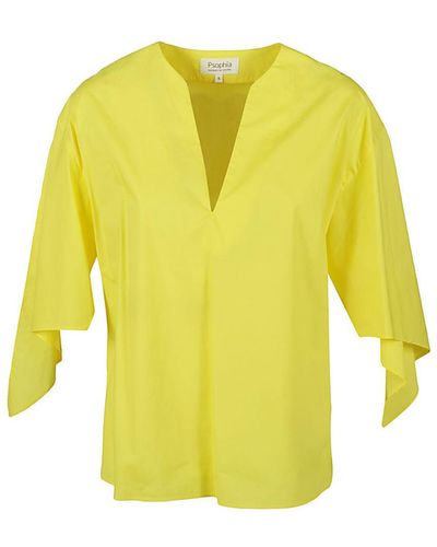 Psophia Cotton V-neck Top - Yellow