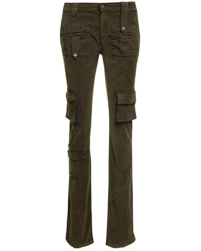 Blumarine Military Low-Waisted Cargo Trousers With Logo Patch - Grey