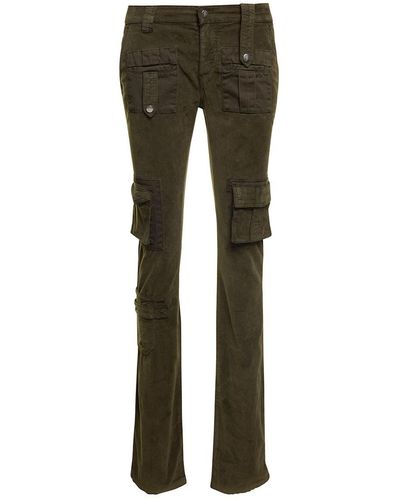 Blumarine Military Low-Waisted Cargo Pants With Logo Patch - Gray