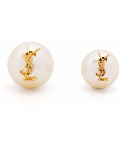 Saint Laurent Monogram Pearl Earrings - Metallic