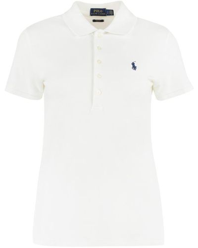 Polo Ralph Lauren Julie Logo-embroidered Collared Stretch-cotton Polo Shirt - White