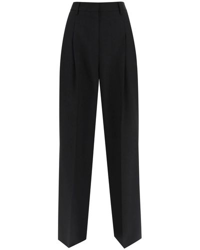 Burberry Wool Trousers With Darts - Black