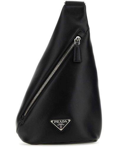 Prada Raffia Leather One Shoulder Backpack - Black