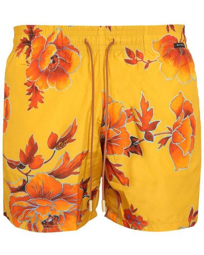 Etro Boxer Swimsuit With Maxi Floral Print - Orange
