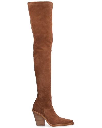 Paris Texas Stretch Suede Over The Knee Boots - Brown