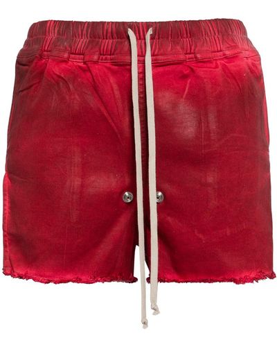 Rick Owens Side-Slit Denim Shorts - Red
