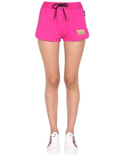 Versace Shorts With Greek Logo Patch - Pink