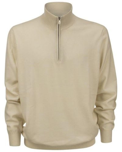 Brunello Cucinelli Cashmere Turtleneck Sweater With Zip - Natural