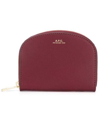 A.P.C. Woman's Red Leather Wallet With Logo Print - Purple