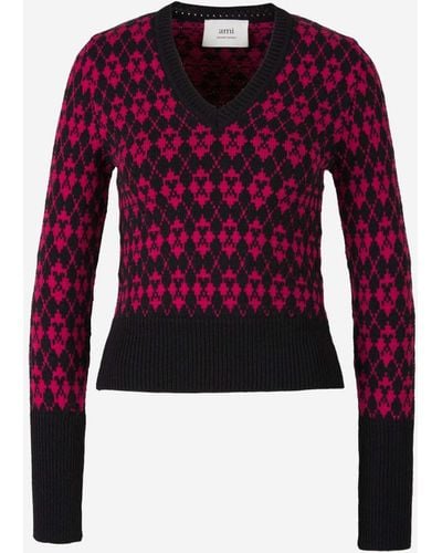 Ami Paris Bicolor Monogram Sweater - Red