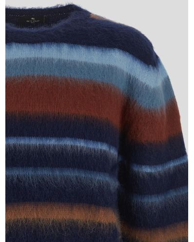 Etro Stripe Fluffy Knit Jumper - Blue