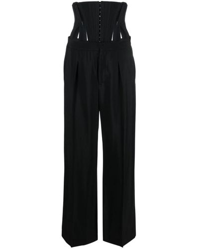 Mugler Corset-panelled Wide-leg Pants - Black