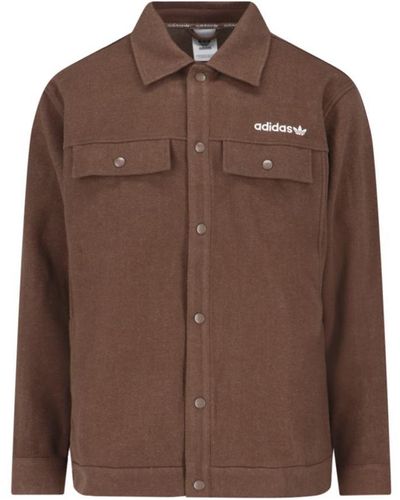 adidas Logo Embroidered Premium Overshirt - Brown