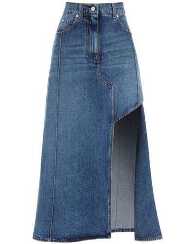 Alexander McQueen Denim Skirt With Cut Out - Blue