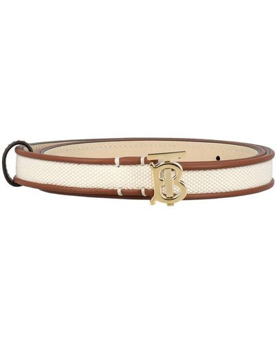 Burberry Canvas And Leather Tb Belt - Natural