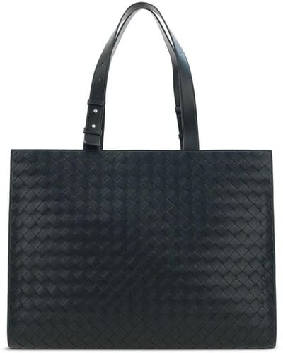Bottega Veneta 'Cargo' Dark Tote Bag With Intreccio Motif - Black