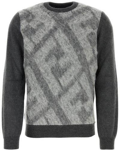Fendi Embroidered Wool Blend Jumper - Grey