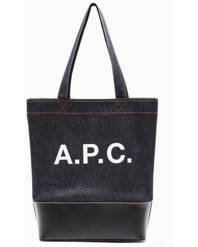 A.P.C. Axelle Tote Bag In Denim And Leather - Black