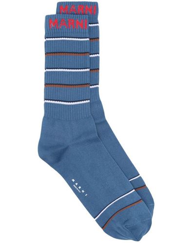 Marni Embroidered-logo Cotton Socks - Blue