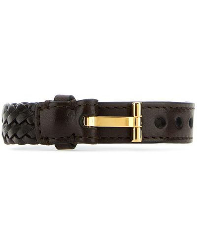 TOM FORD Woven Leather and Gold-Plated Wrap Bracelet for Men